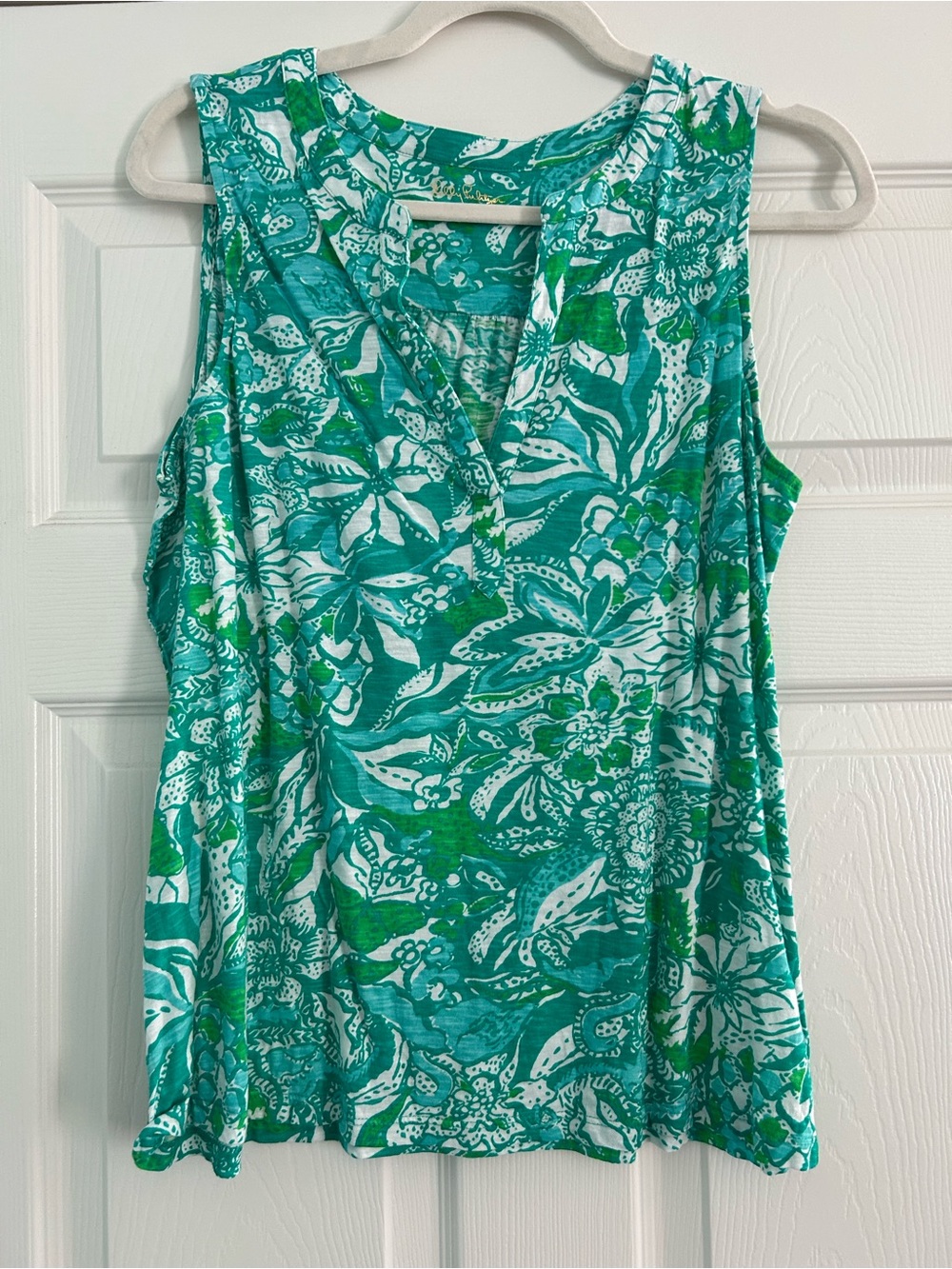 Lilly Pulitzer Dev Knit Top, Botanical Green Safari Sangria, XL, EUC